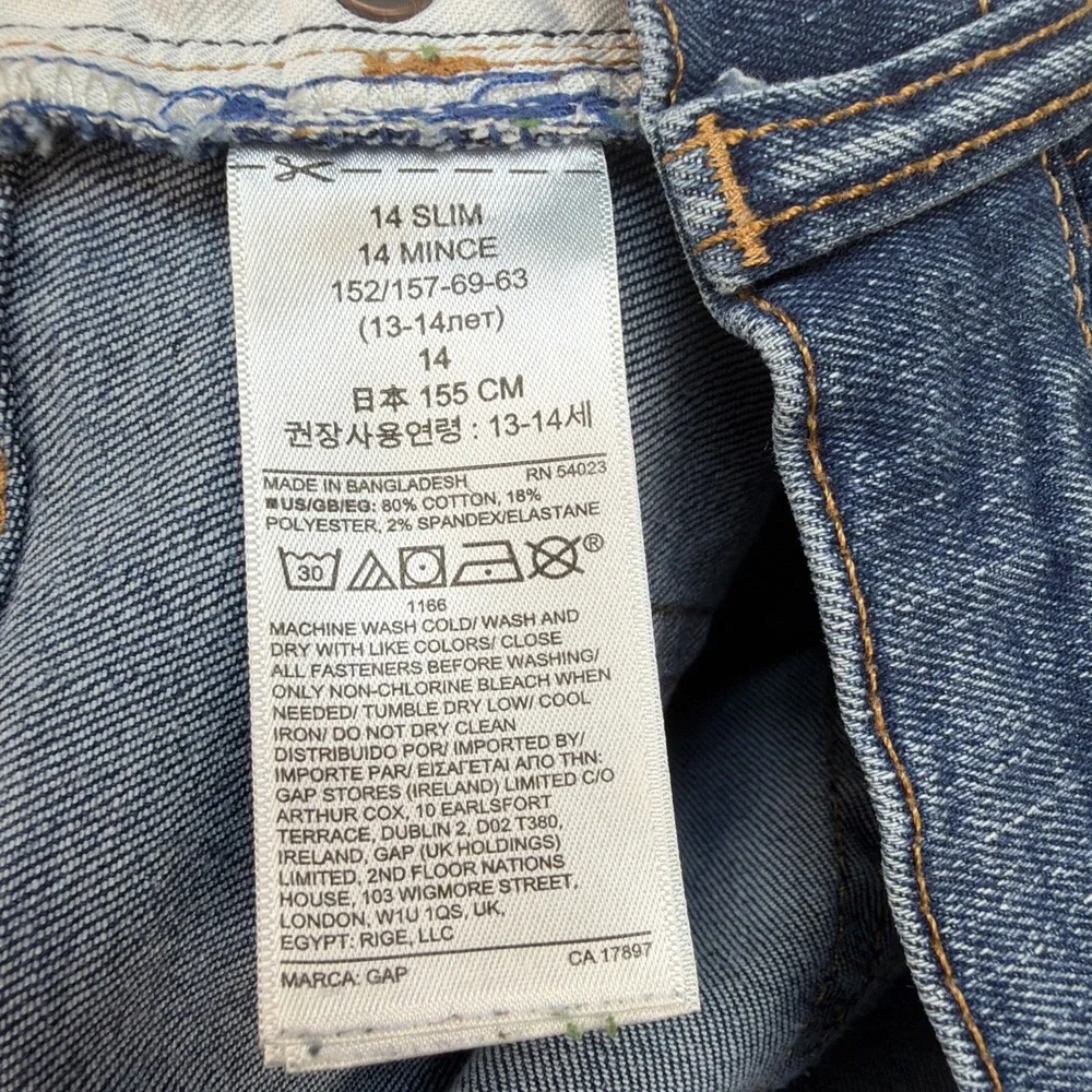 Gap Kids Straight Slim Jeans Medium Wash Girls Size 14 Stretch‎ Denim